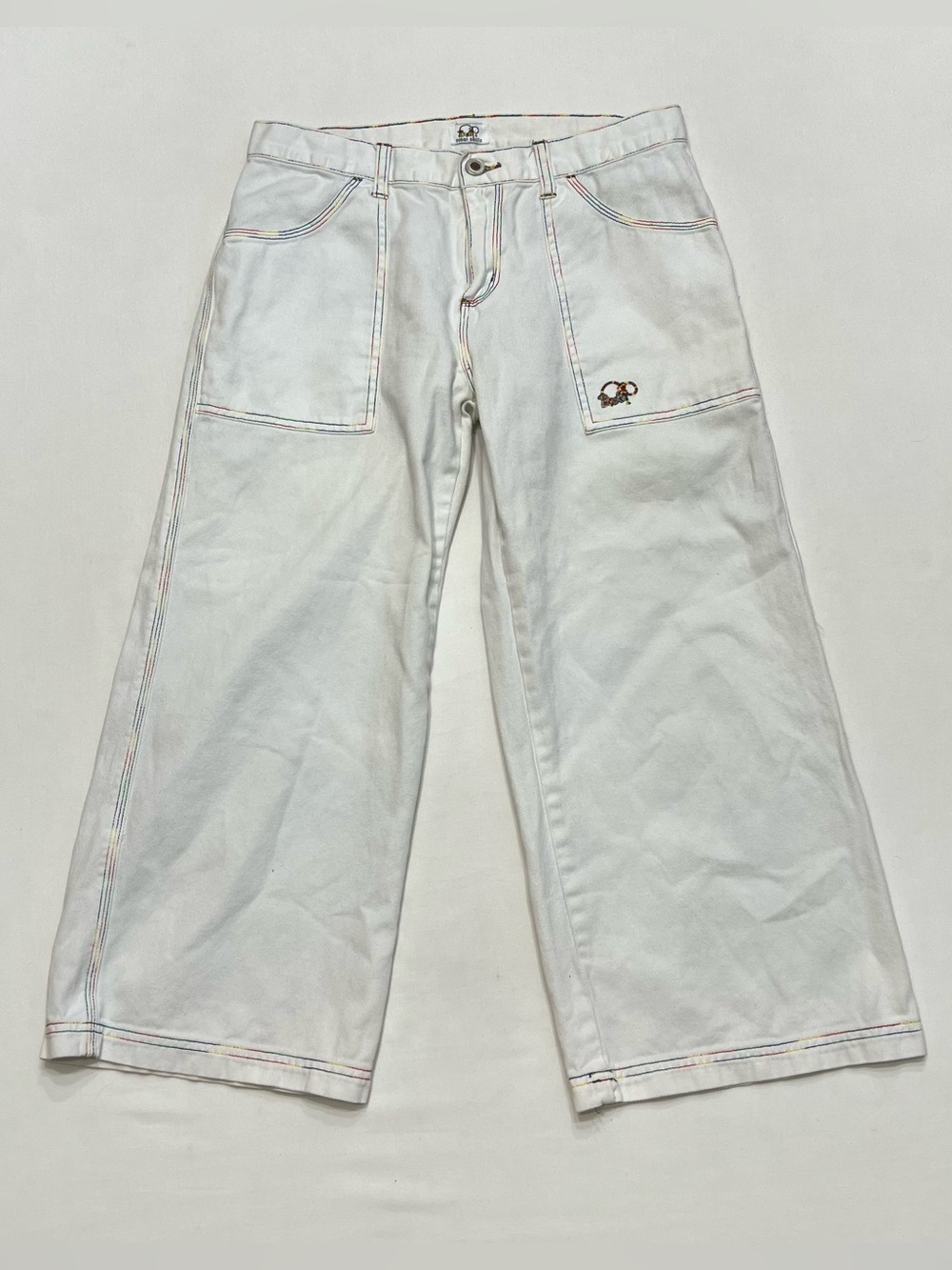 Vintage 90s Ocean Pacific OP Baggy Wide Leg Crop Pants Capris Rainbow Stitching